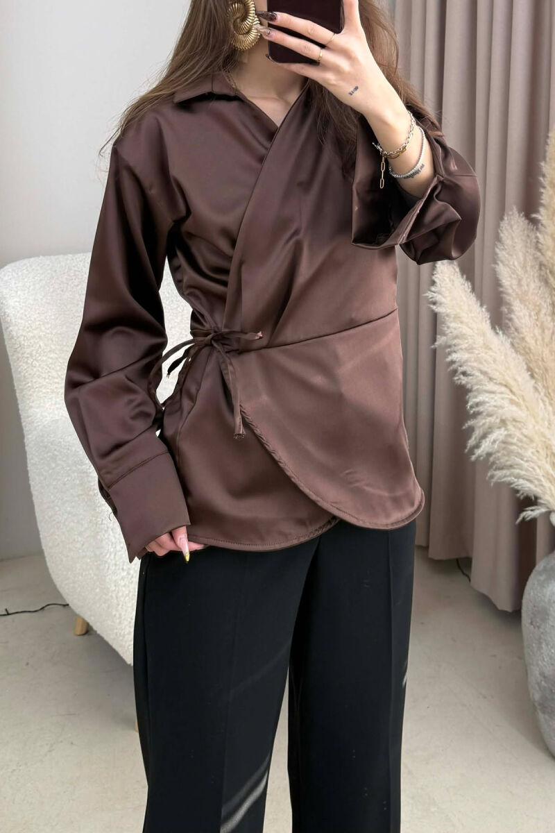 ONE COLOR LACINGS WOMEN SHIRT BROWN/KAFE - 4