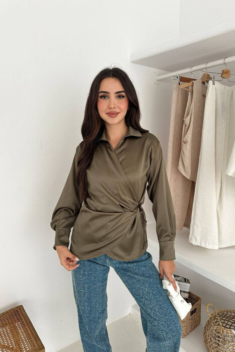 KËMISHË NJË NGJYRËSHE ME LIDHËSE PËR FEMRA NË NGJYRË ULLI - KLAUDIO FASHION