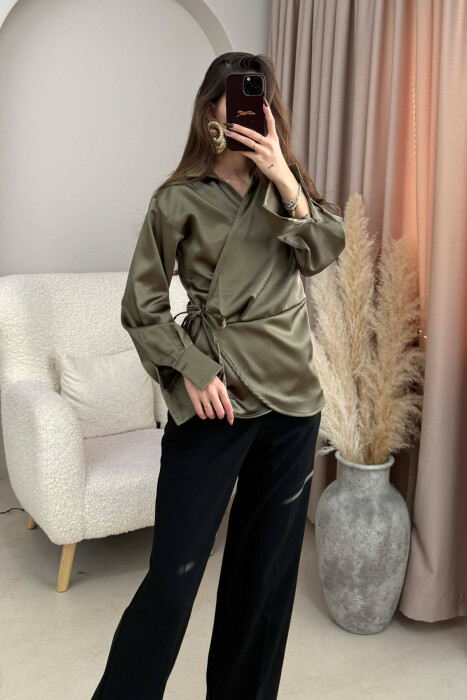 ONE COLOR LACINGS WOMEN SHIRT OLIVE/ULLI - 2