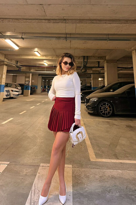 ONE COLOR LACINGS WOMEN SKIRT BURGUNDY/VISHNJE - 5