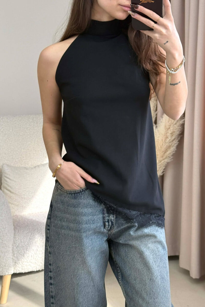 ONE COLOR LACY BOTTOM DESIGN WOMEN TANK TOP BLACK/ E ZEZE - 2