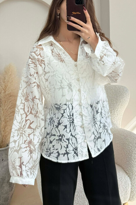 ONE COLOR LACY DESIGN WOMEN SHIRT WHITE-E BARDHE - 2