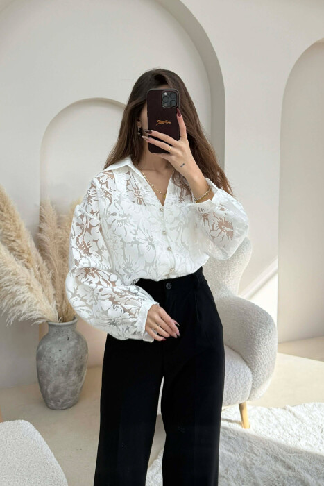 ONE COLOR LACY DESIGN WOMEN SHIRT WHITE-E BARDHE - 3