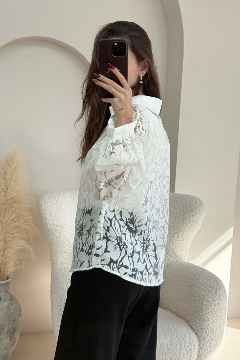 ONE COLOR LACY DESIGN WOMEN SHIRT WHITE-E BARDHE - 4