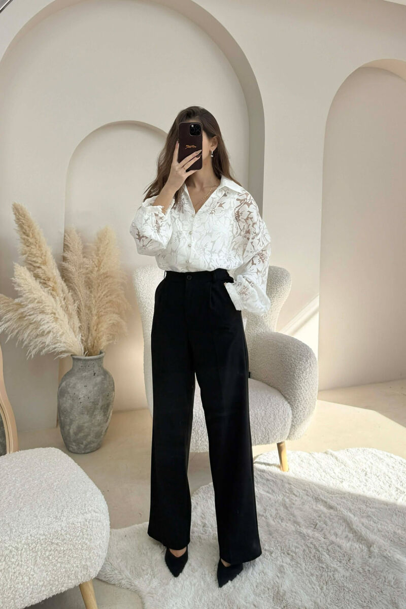 ONE COLOR LACY DESIGN WOMEN SHIRT WHITE-E BARDHE - 5