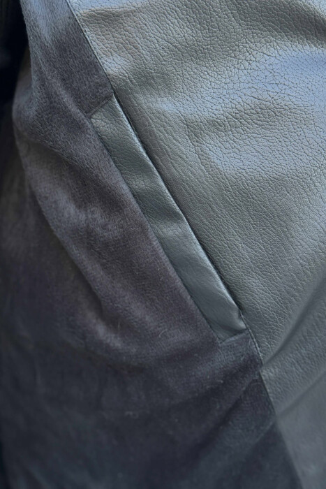 ONE COLOR LEATHER BIKER MEN JACKET BLACK/ E ZEZE - 6