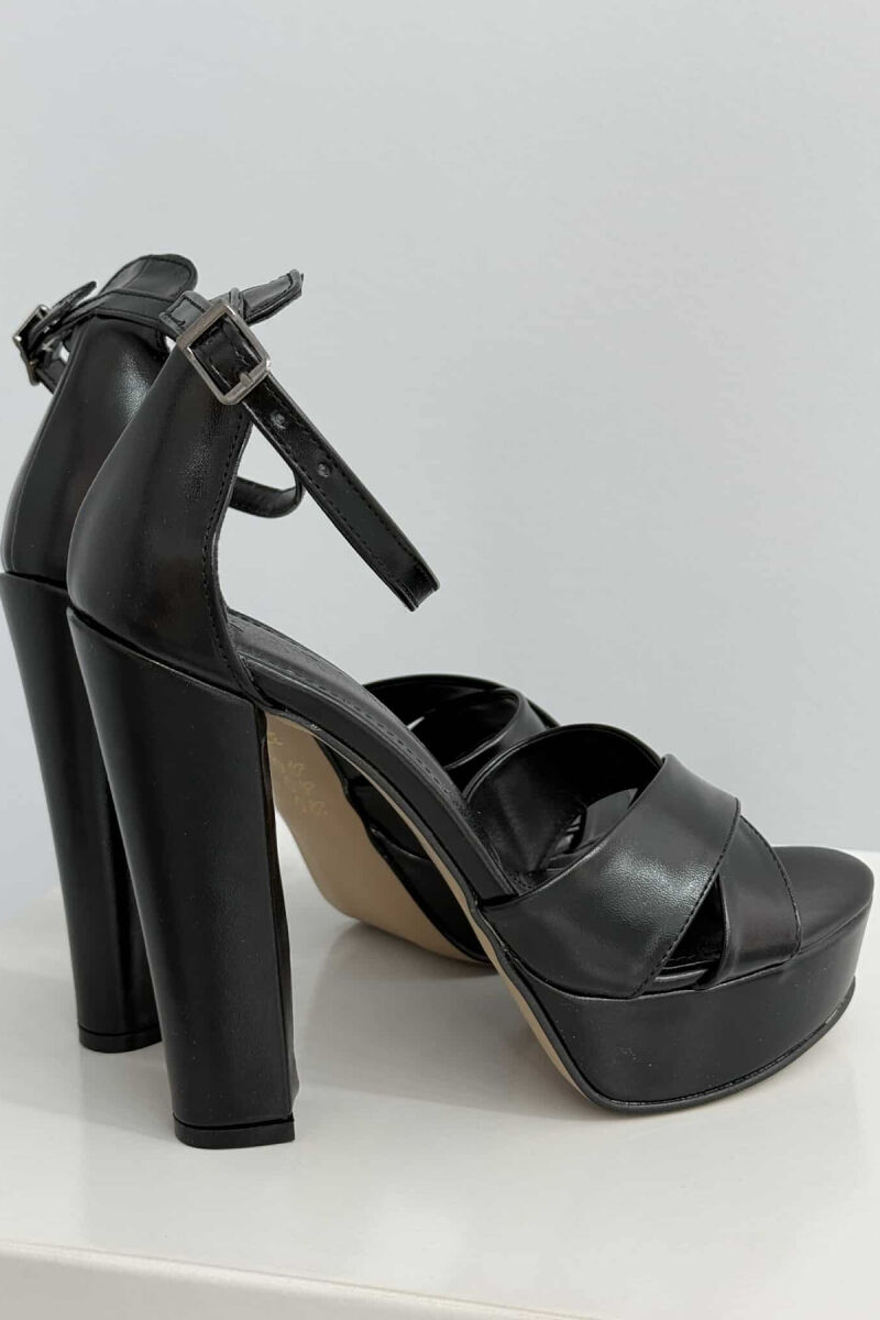 ONE COLOR LEATHER HIGH HEEL WOMEN SANDALS BLACK/ E ZEZE - 4
