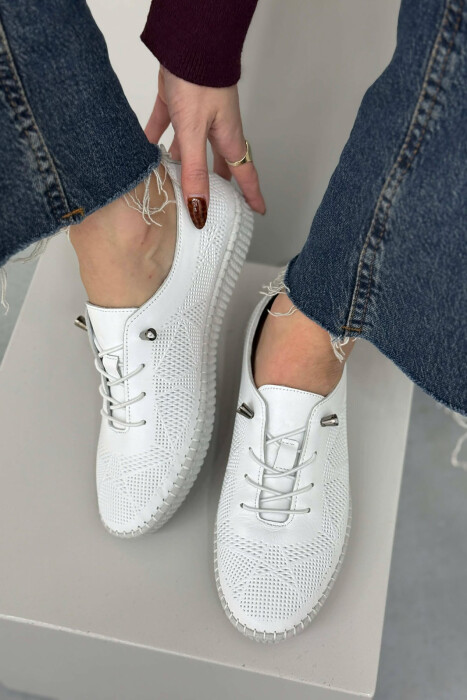 ONE COLOR LEATHER LACING COMFORT WOMEN SNEAKERS WHITE-E BARDHE - 2