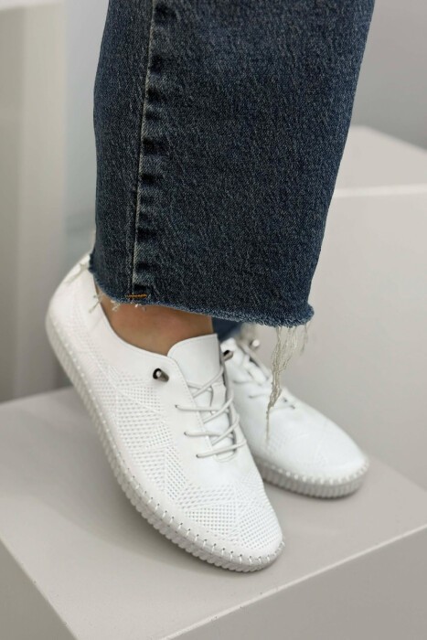 ONE COLOR LEATHER LACING COMFORT WOMEN SNEAKERS WHITE-E BARDHE - 4