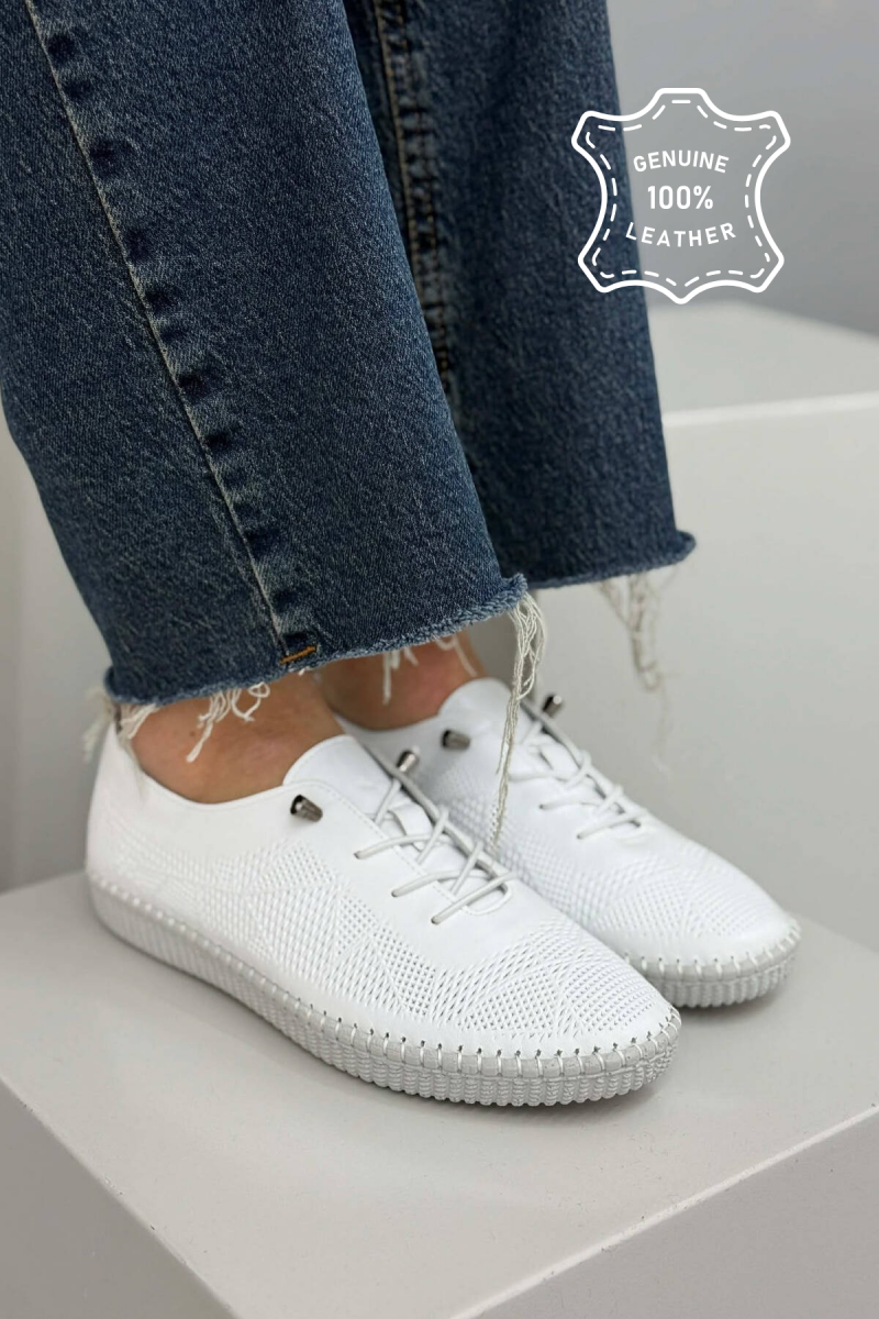 ONE COLOR LEATHER LACING COMFORT WOMEN SNEAKERS WHITE-E BARDHE - 1