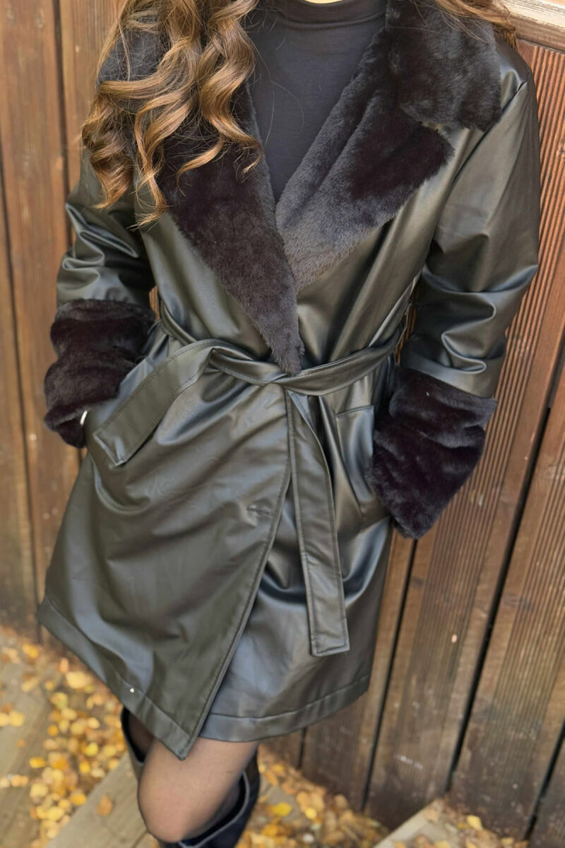 ONE COLOR LEATHER LACING DETAIL WOMEN JACKET BLACK/ E ZEZE - 2