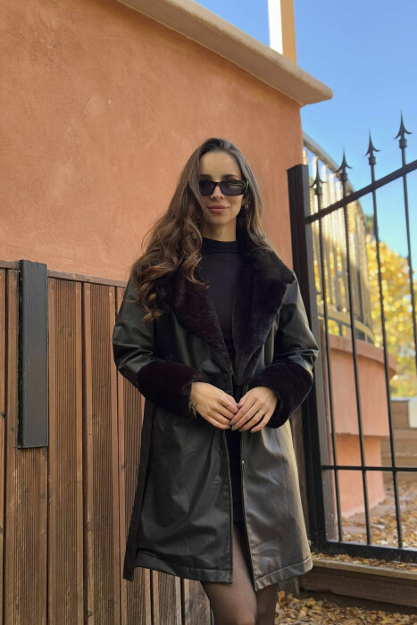 ONE COLOR LEATHER LACING DETAIL WOMEN JACKET BLACK/ E ZEZE - 3