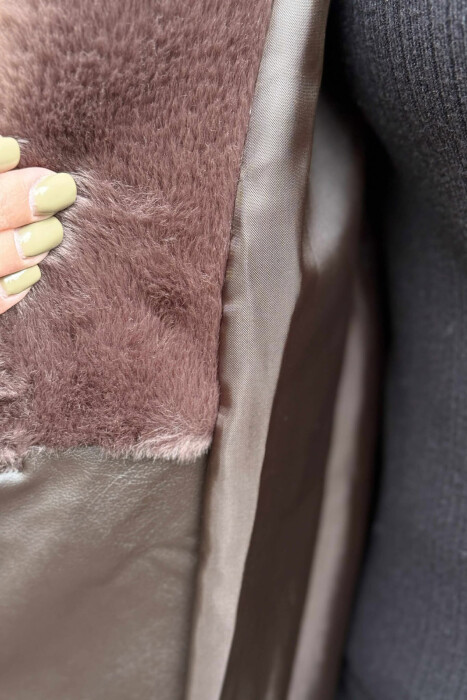 ONE COLOR LEATHER LACING DETAIL WOMEN JACKET BROWN/KAFE - 4