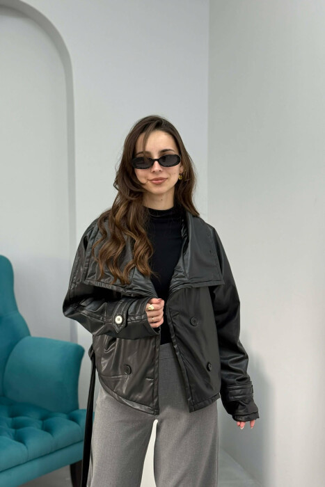 ONE COLOR LEATHER LACING WOMEN JACKET BLACK/ E ZEZE 