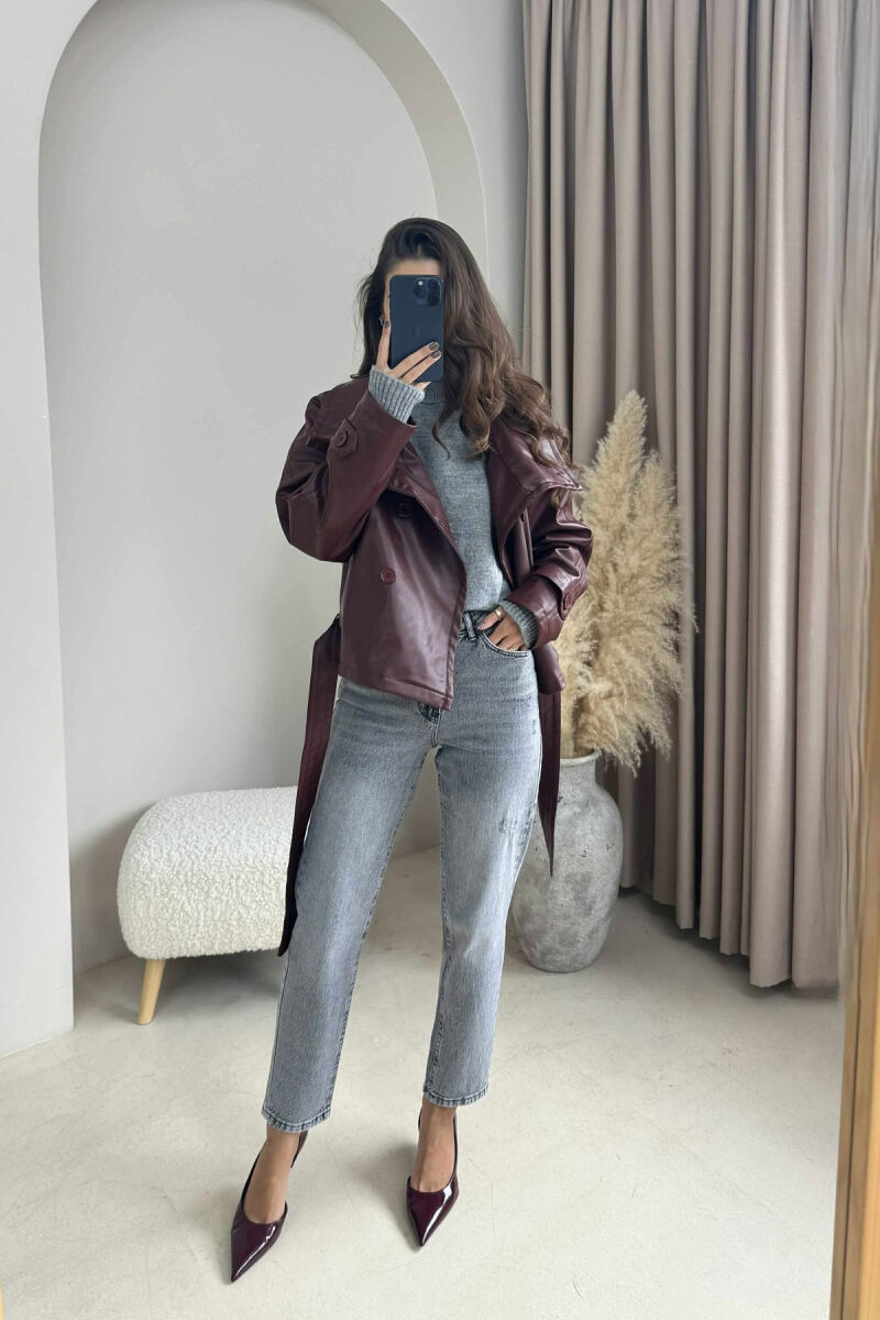 ONE COLOR LEATHER LACING WOMEN JACKET BURGUNDY/VISHNJE - 1