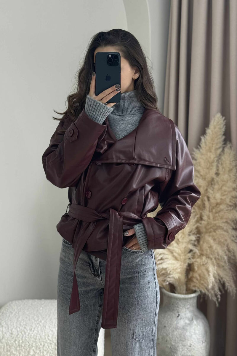 ONE COLOR LEATHER LACING WOMEN JACKET BURGUNDY/VISHNJE - 2