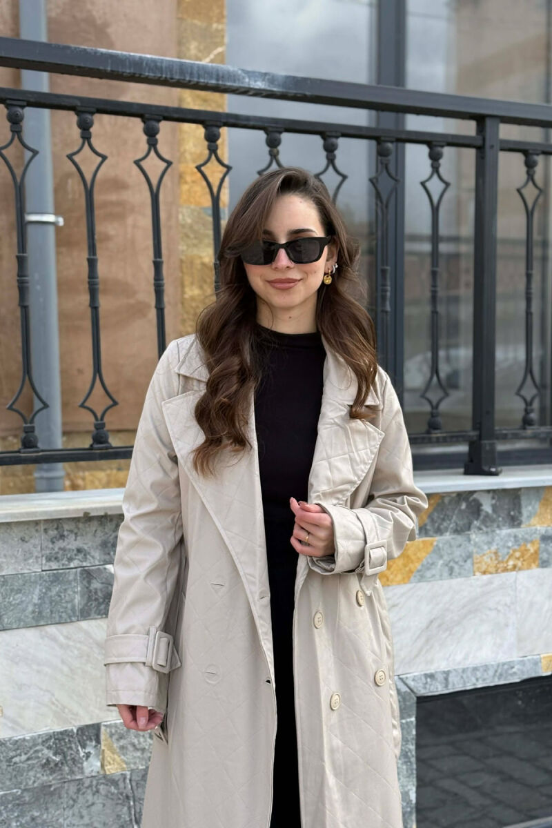 ONE COLOR LEATHER LONG WOMEN TRENCH COAT BEIGE/BEZHE - 4