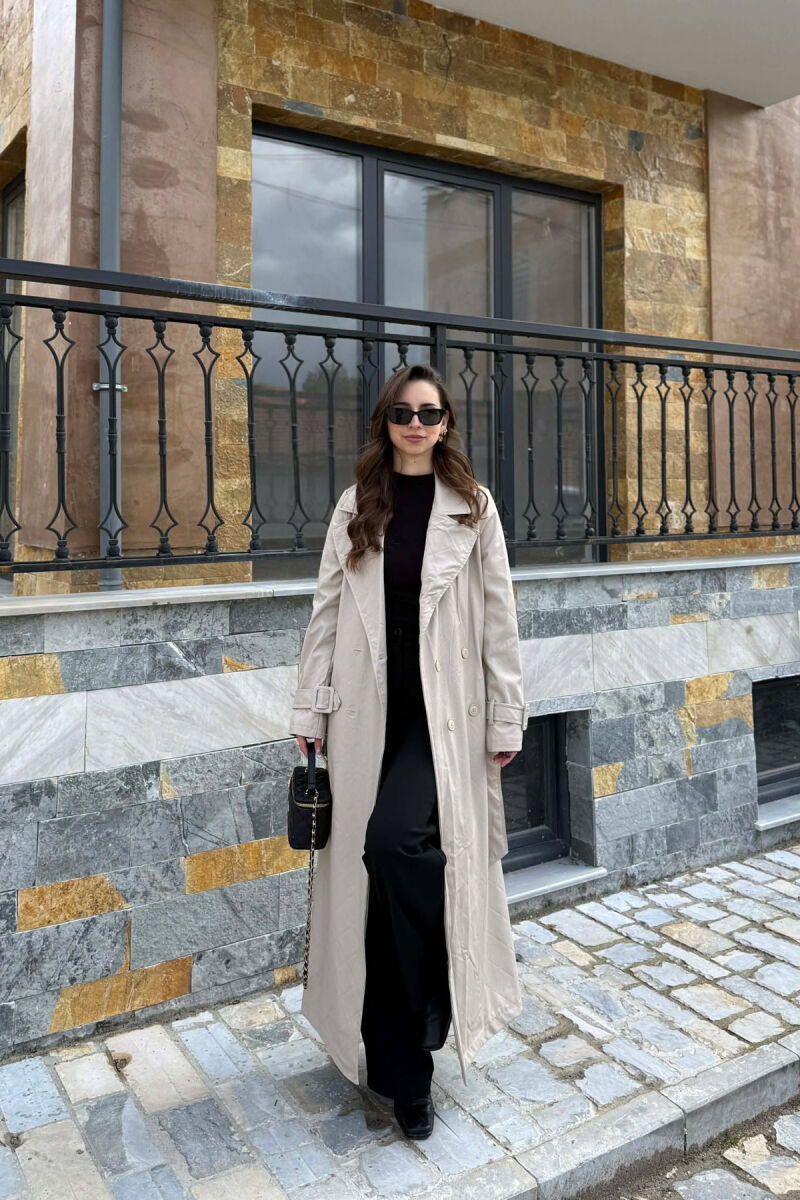 ONE COLOR LEATHER LONG WOMEN TRENCH COAT BEIGE/BEZHE - 5