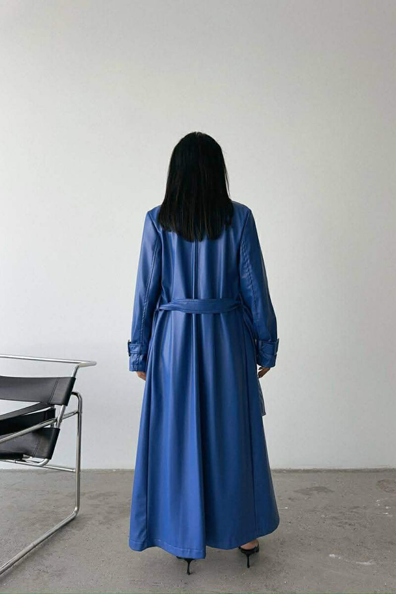 ONE COLOR LEATHER LONG WOMEN TRENCH COAT BLUE/BLU - 3