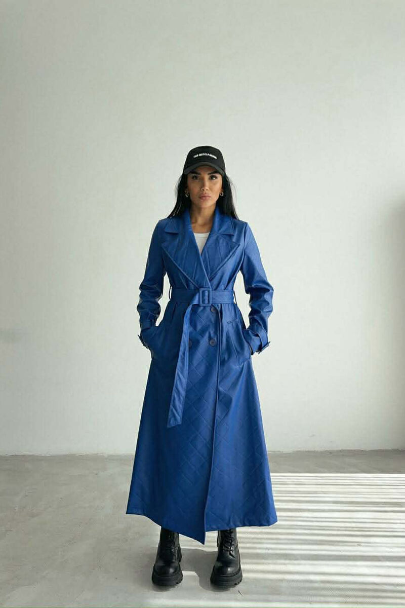 ONE COLOR LEATHER LONG WOMEN TRENCH COAT BLUE/BLU - 1