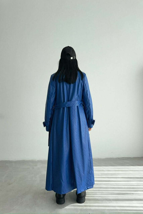ONE COLOR LEATHER LONG WOMEN TRENCH COAT BLUE/BLU - 6