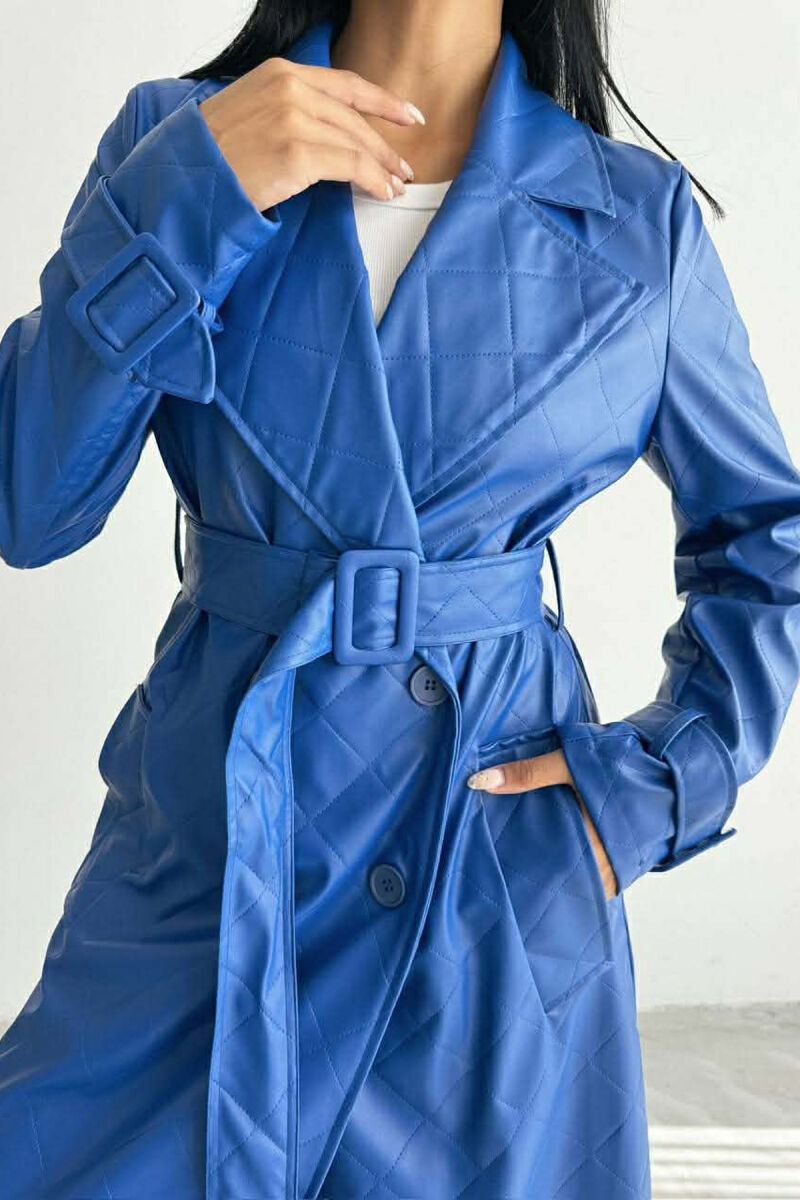 ONE COLOR LEATHER LONG WOMEN TRENCH COAT BLUE/BLU - 7