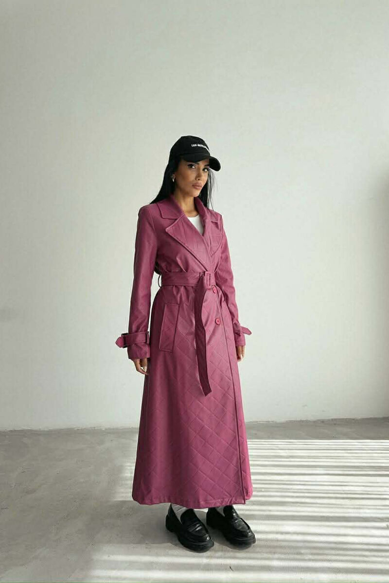 ONE COLOR LEATHER LONG WOMEN TRENCH COAT PURPLE/LEJLA - 1