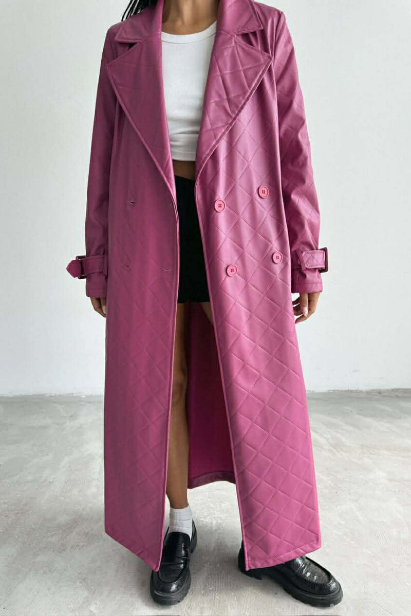ONE COLOR LEATHER LONG WOMEN TRENCH COAT PURPLE/LEJLA - 2