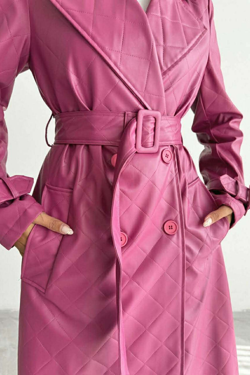 ONE COLOR LEATHER LONG WOMEN TRENCH COAT PURPLE/LEJLA - 3