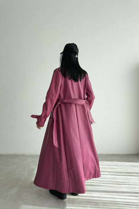 ONE COLOR LEATHER LONG WOMEN TRENCH COAT PURPLE/LEJLA - 4