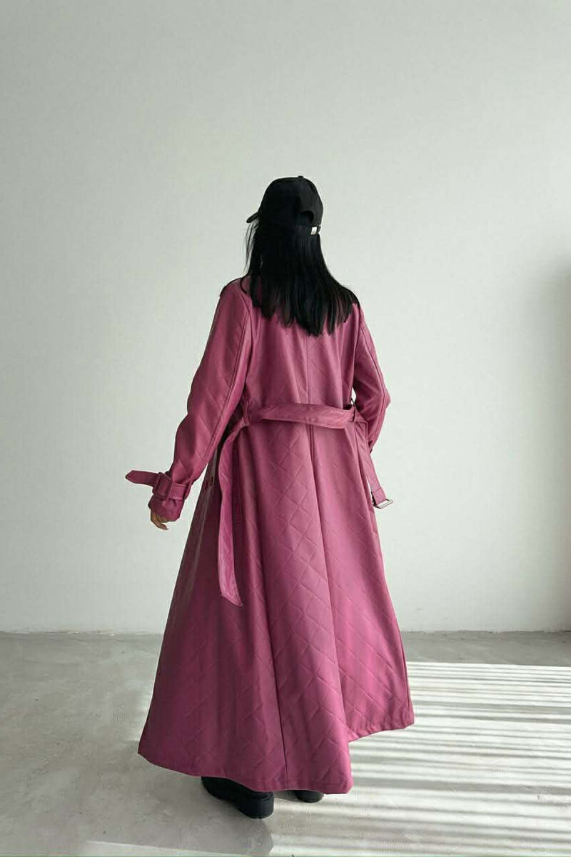 ONE COLOR LEATHER LONG WOMEN TRENCH COAT PURPLE/LEJLA - 4