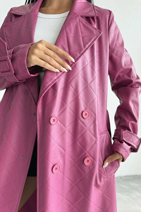 ONE COLOR LEATHER LONG WOMEN TRENCH COAT PURPLE/LEJLA - 5