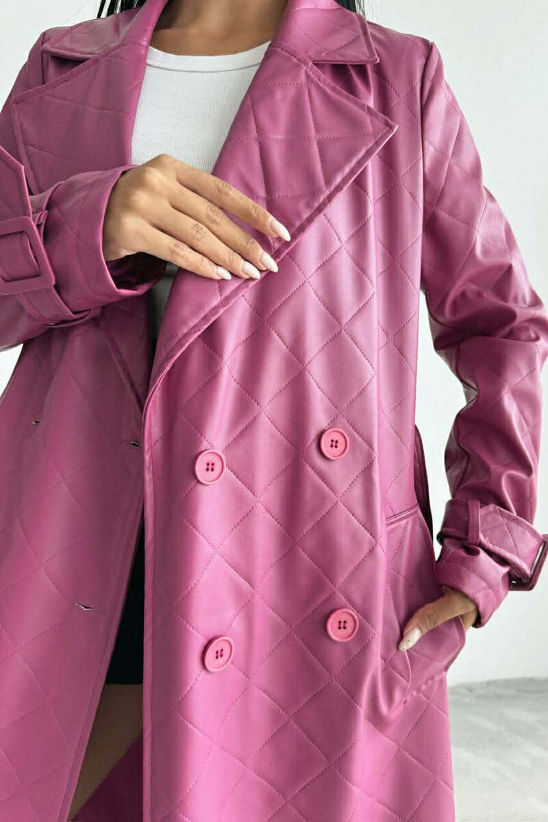 ONE COLOR LEATHER LONG WOMEN TRENCH COAT PURPLE/LEJLA - 5