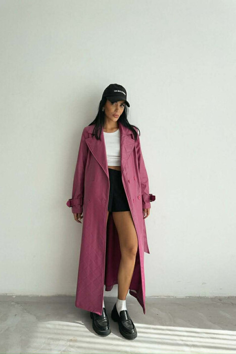 ONE COLOR LEATHER LONG WOMEN TRENCH COAT PURPLE/LEJLA - 6