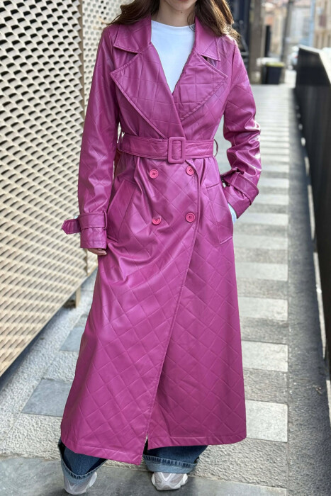 ONE COLOR LEATHER LONG WOMEN TRENCH COAT PURPLE/LEJLA - 1
