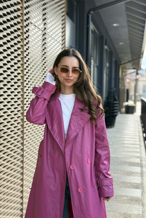 ONE COLOR LEATHER LONG WOMEN TRENCH COAT PURPLE/LEJLA - 2