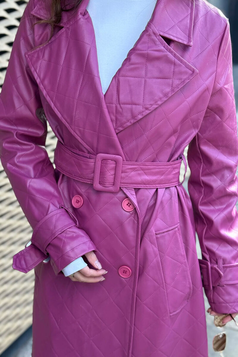 ONE COLOR LEATHER LONG WOMEN TRENCH COAT PURPLE/LEJLA - 4