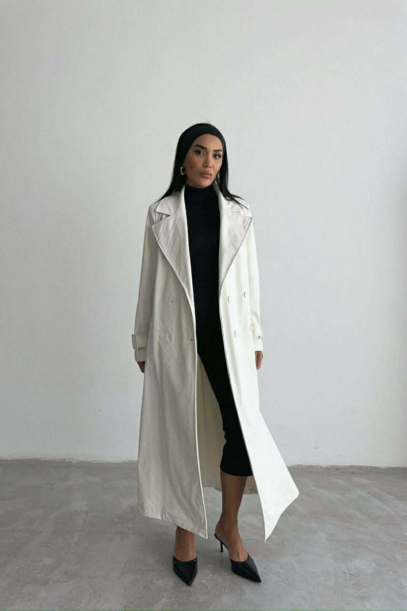 ONE COLOR LEATHER LONG WOMEN TRENCH COAT WHITE-E BARDHE - 1
