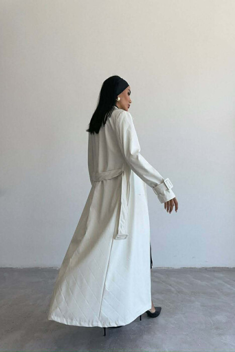 ONE COLOR LEATHER LONG WOMEN TRENCH COAT WHITE-E BARDHE - 2