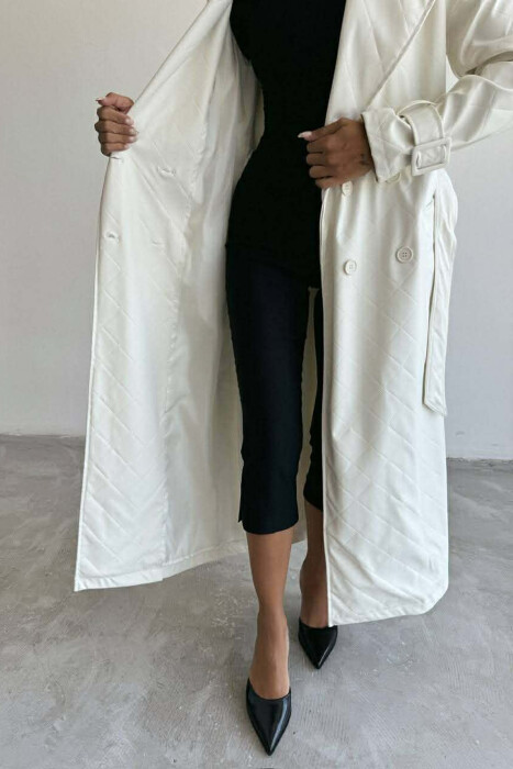 ONE COLOR LEATHER LONG WOMEN TRENCH COAT WHITE-E BARDHE - 3