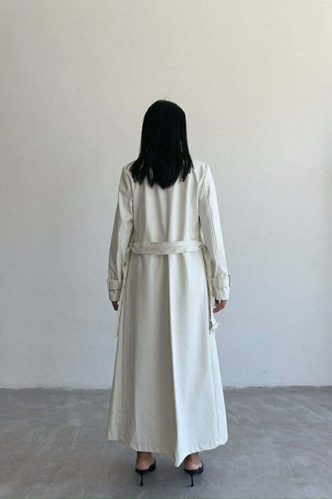 ONE COLOR LEATHER LONG WOMEN TRENCH COAT WHITE-E BARDHE - 4
