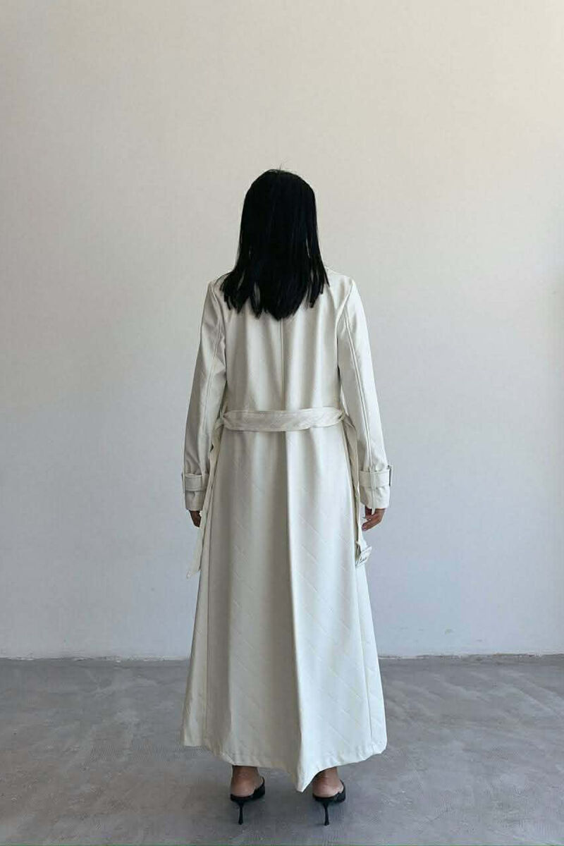 ONE COLOR LEATHER LONG WOMEN TRENCH COAT WHITE-E BARDHE - 4