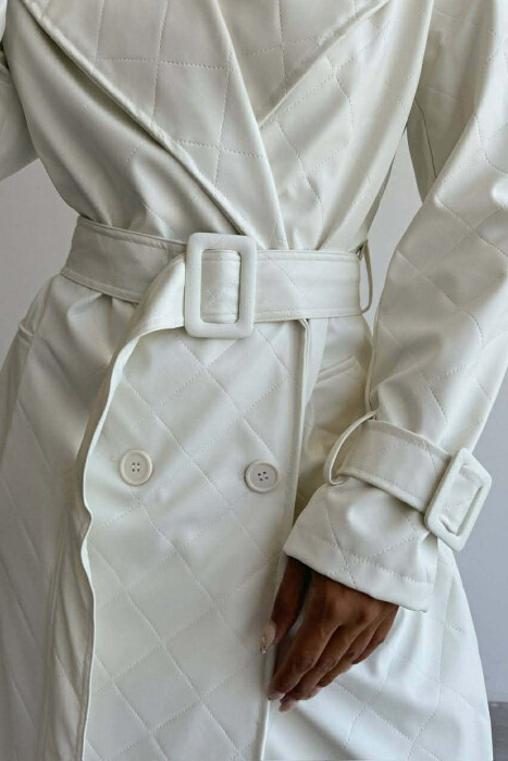 ONE COLOR LEATHER LONG WOMEN TRENCH COAT WHITE-E BARDHE - 5