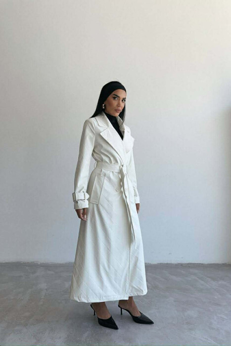 ONE COLOR LEATHER LONG WOMEN TRENCH COAT WHITE-E BARDHE - 6