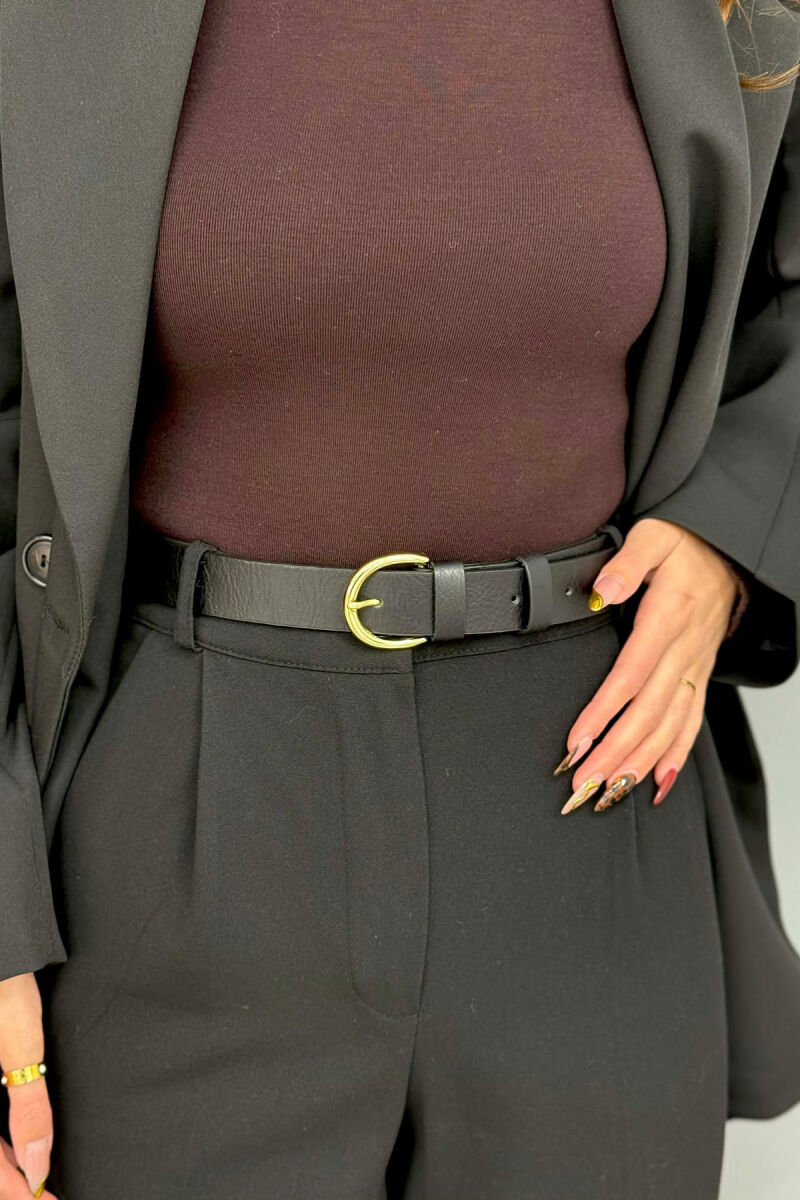 ONE COLOR LEATHER SIMPLE BUCKLE WOMEN BELT BLACK+GOLD/ZEGO - 1