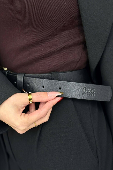 ONE COLOR LEATHER SIMPLE BUCKLE WOMEN BELT BLACK+GOLD/ZEGO - 2