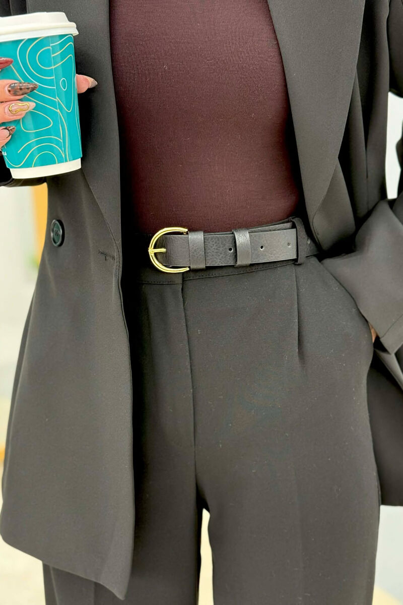 ONE COLOR LEATHER SIMPLE BUCKLE WOMEN BELT BLACK+GOLD/ZEGO - 3
