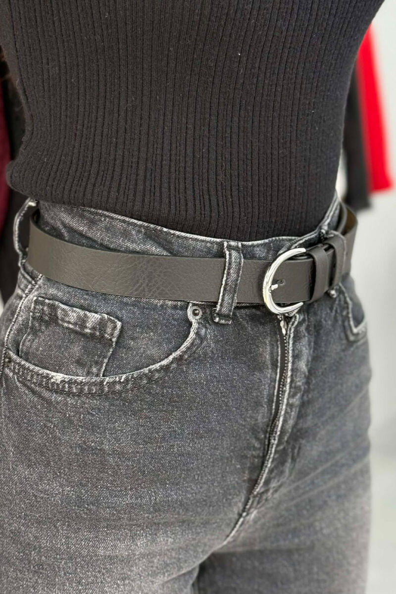 ONE COLOR LEATHER SIMPLE BUCKLE WOMEN BELT BLACK+SILVER/ZEZE+ARGJEND - 2