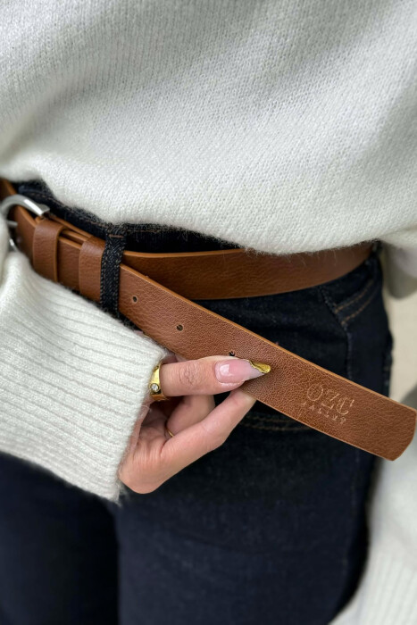 ONE COLOR LEATHER SIMPLE BUCKLE WOMEN BELT BROWN/KAFE - 2