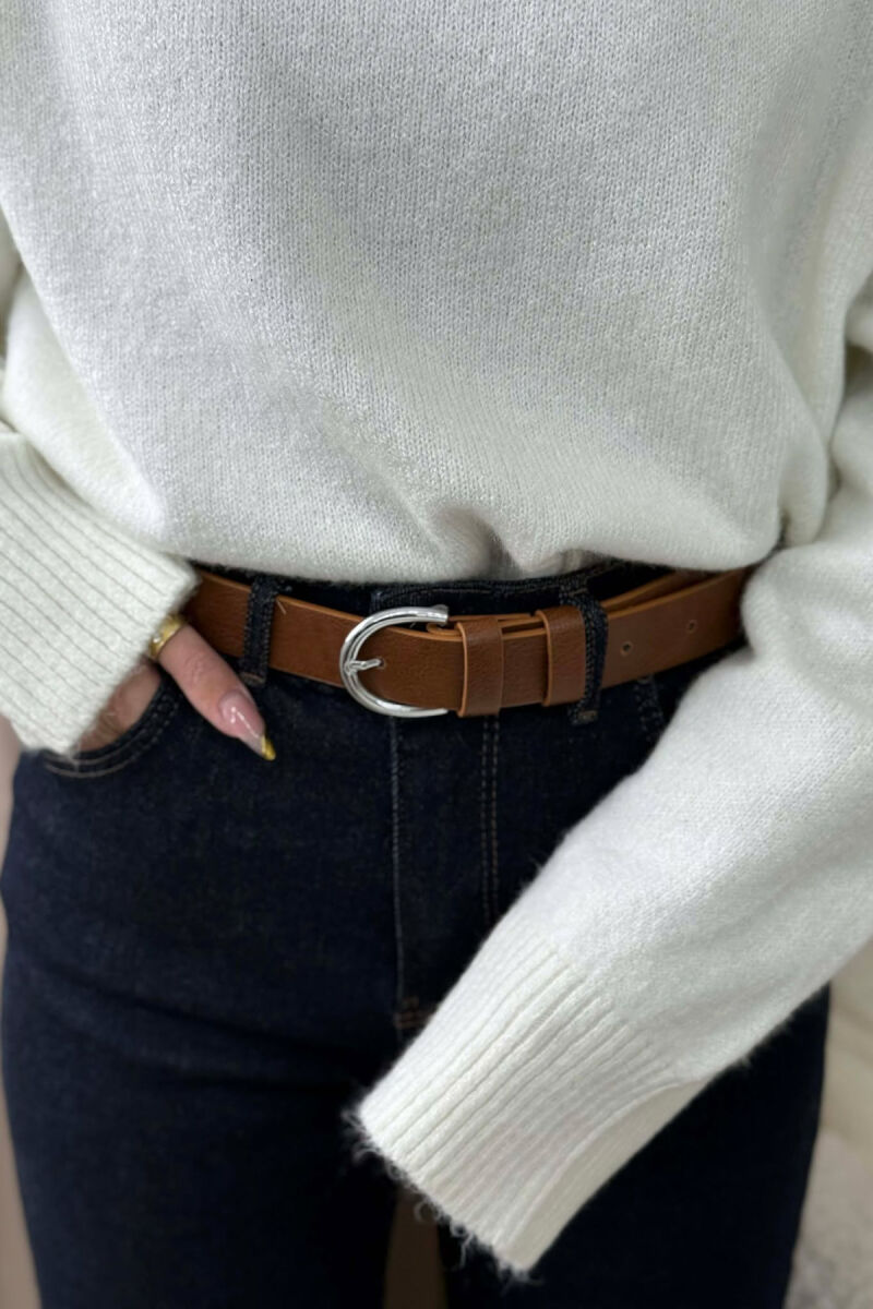 ONE COLOR LEATHER SIMPLE BUCKLE WOMEN BELT BROWN/KAFE - 3